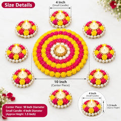 Webelkart Premium Pack of 9 Diwali Decoration Flower Rangoli Diwali Decorative Rangoli with Diya Set, Tea Light Candle Holder Floor Rangoli Festival Decor Home,Deepawali Center 10" and Samll 4" in