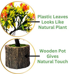 Dekorly Small Artificial Bonsai Tree Fake Plant Potted House Plants Japanese Pine Bonsai Plant Faux Bonsai for Home Indoor Decoration Office (Wooden Potted Plants, Design-G)
