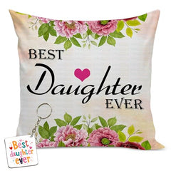 Gift for Daughter Birthday Special Birthday for Daughter Printed Cushion(12 inch X 12 inch with Filler with Keychian) Girls Pillow Daughters Day for Daughter and Girls AT-7
