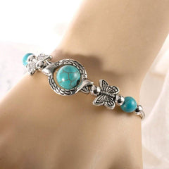 SYGA Carved Butterfly Bracelet Natural Turquoise Chain Beads Bracelet For Jewellery Wedding Gift For Women