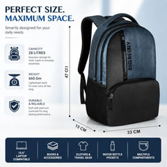 BIGBERRY Rodeo 2.0 Leatherite Faux Leather Laptop Backpack for Men & Women | Water Resistant 2 Compartment Casual Daypack | 15.6 Inch Laptop Bag for Office, College, Travel & Daily Use, Navy Blue