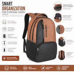 BIGBERRY Rodeo 2.0 Leatherite Faux Leather Laptop Backpack for Men & Women | Water Resistant 2 Compartment Casual Daypack | 15.6 Inch Laptop Bag for Office, College, Travel & Daily Use, Navy Blue
