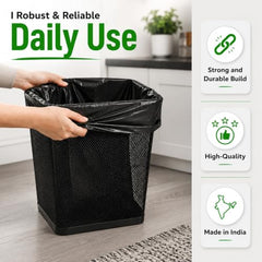 Crystal Pouch Garbage Bags Dustbin Bags and Plastic Covers For Home Malls Parks Hospitals Hotels | Medium Size | Black | 19 X 21 Inch | 6 Packs Of 30 pcs | Total 180 pcs