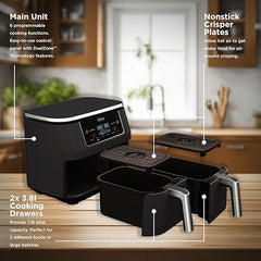 Ninja Foodi Dual Zone Air Fryer AF300IN| 7.6L Dual Drawer Air Fryer| Max Crisp 240°C| 6 Cooking Functions – Air Fry, Roast, Bake, Reheat & Dehydrate| Variable Airflow 1200–2600 RPM|PTFE/PFOA/PFASFree