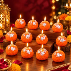 TIED RIBBONS Set of 6 Motichoor Ladoo Shaped Candles for Home, Pooja & Gifting | Wedding & Festival Décor | Candle for Gift - Diwali Decoration Items for (2-3 Hours Burning Time, Unscented)