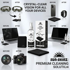 SUN-SHINZ Lens Cleaner Kit – 100ml Streak-Free Spray + Microfiber Cloth | Smudge-Free & Anti-Static Formula | Safe for Eyeglasses, Sunglasses, Camera Lenses & Phone Screens