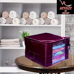 VR ATULIT BY CHOOSY 12 Flap Saree Bag | Clothes Storage Bag for Sarees, Blankets | Large Storage Bag for Clothes with Transparent Zip Covers | Foldable Quilted Bag Organizer with Handle for Wardrobe