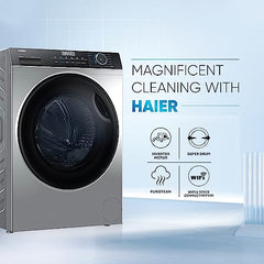 Haier 8 Kg 5 Star Inverter Direct Motion Motor Fully Automatic Front Load Washing Machine (HW80-IM1479CS8U1, 525 Super Drum, Puri Steam, Dark Jade Silver)