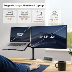 Dyazo Single Monitor Desk Mount Stand | Height Adjustable Fully Articulating Arm for 13–32 Inch Screens | VESA 75×75/100×100 Compatible | Tilt & Rotate Monitor Holder with C-Clamp/Grommet Base (Black)