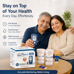 STANDARD Gluco Navii GDH Glucometer with GDH Blood Glucose Monitoring 100 Strips | 100 SD Round Lancets and a Lancing Device/Pricker