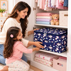 Storite 2 Pack Nylon Wardrobe Bag Underbed Cloth Storage Organizer | Moisture Proof Storage Bag, Storage box for Clothes Saree Bags, Zippered Closure & Handle - Magenta,37x34x23 cm