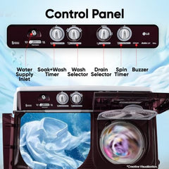LG 10.5 kg, 5 Star, Roller Jet Pulsator with Soak, Wind Jet Dry Technology, Semi-Automatic Top Load Washing Machine (P105ASRAZ, Burgundy, Rat Away & Smart Filter)