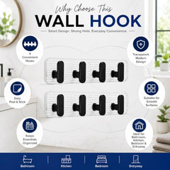 SIGNAMIO 6 Hook Shelf Adhesive Strip Wall Hanging Sticky Hook Black