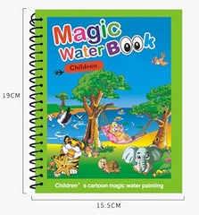 GLUN® Pack of 12 Children's Cartoon Water Magic Painting Book with Water-Based Marker, Different Magical Scenes
