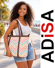 ADISA Women's Office Laptop Handbag Large Printed Shoulder Bag (ADW4087-BLA-ORA)