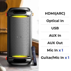 ZEBRONICS Roxor 100W Multi-Connectivity Bluetooth, HDMI ARC, Optical, USB, AUX in-Out Speaker with Dolby Audio, Wireless UHF MIC, and Karaoke, TWS, LED Lights, and Recording Function