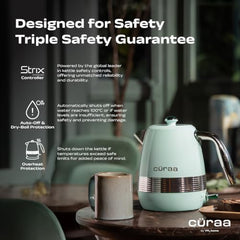 CΓRAA Retro Electric Kettle 1.8 Litre | Water Kettle Electric with 304 Stainless Steel Body, Auto Shut-Off, Detachable Lid, Dry-Boil Protection, 360Β° Base & Cool-Touch Handle | Green | 2000 W