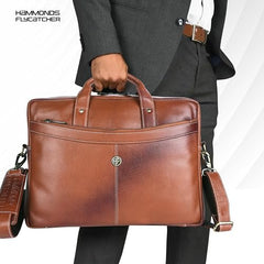 HAMMONDS FLYCATCHER Genuine Leather Office Bag for Men, 15.6 Inch Professional Brown Laptop Bag for Men, Adjustable Strap & Multi Compartments, 1 Year Warranty - Office, Travel, Daily Use