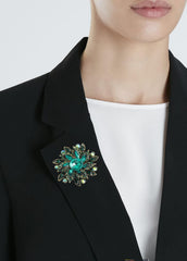 SYGA Brooch Pin Fashion Crystal Rhinestone Jewellery Pin Vintage Clothing Accessories Decoration Full Diamond Flower Green Brooches For Women- S218