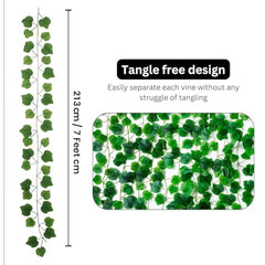 Go Hooked Artificial Hanging Creeper for Home Décor (Pack of 8, 6 Ft) | Money Plant Leaf Garland with 30 Leaves Each | Plastic Decorative Creeper for Balcony, Walls, Garden Decoration