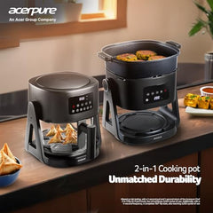 Acerpure Air Fryer | 100% Glass Bowl | 90% Less Oil | 5.5L Air Fryer + 2.5L Cooking Pot | Air Fry, Toast, Reheat, Grill, Cook | 360° TurboHeat Technology | Preset Modes | 1500 Watts | Black