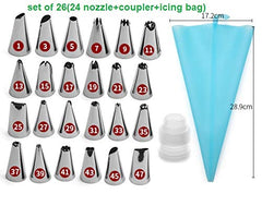 SYGA Set of 24 Russian Nozzles Cake Nozzles Cake Decoration Pastry Nozzle with Coupler and Icing Bag