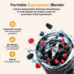 InstaCuppa Portable Blender Bottle, Long Lasting 6000 mAh Battery with Fast Charging, LED Display for Battery Status & 40-Second Blend Timer, Sipper Lid & Detachable Bottom Cap, 230 Watts, 600 ML