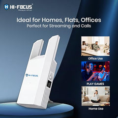 HI-Focus 300 Mbps Wi-Fi Range Extender (2.4 GHz) | Dual-Antenna Wireless Booster + Ethernet Port | Plug-and-Play Wi-Fi Repeater for Home & Office Coverage
