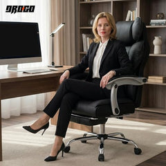 DROGO Emperium Office Chair for Work from Home 400LBS | Ergonomic Executive Boss Chair with PU Leather,High Back, Spacious Cushion Seat & Pumping Lumbar Support | Premium Metal Base & Footrest (White)