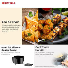Havells Prolife Stellar Chef Smartchoice Air Fryer 5.5 Ltr|1500 Watts|See Through Window|Aerocrisp Tech: Rapid air circulation in every direction|Non Stick Silicon Coated Basket|2 Year Brand Warranty