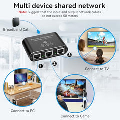 VEDINDUST LAN Splitter 1 to 4 1000 Mbps Aluminium LAN Switch Network Switch LAN Distributor Gigabit Ethernet Switch for Computers, Hubs, Switches, Router, Set-Top Box (with USB-C Power Cable)