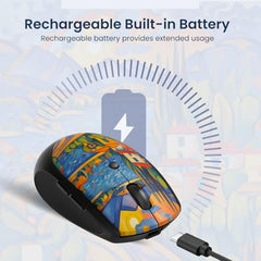 Portronics Toad III Plus Rechargeable Bluetooth Mouse with Bluetooth & 2.4 GHz Wireless Connectivity, Stylish Illustrated Design, 6 Buttons, Soft Silicone Grip for Laptop, PC, Mac (White)