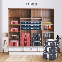 FLYNGO Foldable Steel Frame Clothes Organizer Storage Box For Wardrobe, Saree, Shirts, And Blankets (66 Ltr - Pack Of 2, Oxford Fabric), Blue