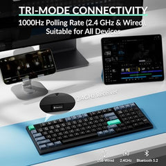 Keychron B35 Wireless Keyboard, 2.4 GHz/Bluetooth 96% Layout Keyboard with Numeric Keypad Silent Typing Launcher Support Ergonomic Angle Compatible for Mac Windows Linux