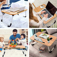 Foldable Bed Tray Lap Desk, Portable Lap Desk with Phone Slots Notebook Table Dorm Desk, Small Desk Folding Small Dormitory Table (Beige)