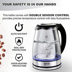 INALSA Electric Kettle for Hot Water |1.8 L Capacity| LED Illumination & Borosilicate Glass Body| 2 Year Warranty|Multipurpose Electric Kettle| Water Boiler (Prism Inox),1350 Watts