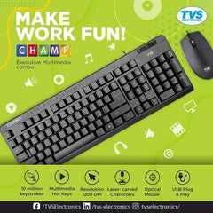 TVS ELECTRONICS Champ Executive Multimedia Combo (Wired Keyboard & Mouse)|10 Million+ keystrokes|Multimedia Functions