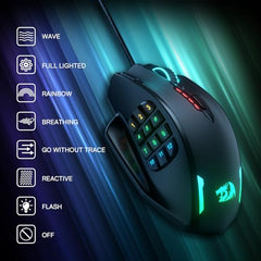 Redragon Impact M908 RGB LED MMO USB Mouse with Side Buttons Laser Wired Gaming Mouse with 12400 DPI, High Precision, 18 Programmable Mouse Buttons (Black)