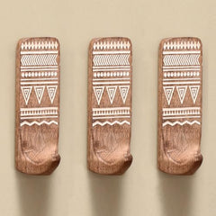 IndianShelf 6 Decorative Wood Adhesive Wall Hooks No Drill - Fork Art | Handmade, Renter Friendly, Waterproof, Reusable, Peel and Sticky Hooks for Keys, Towel, Bags, Light Coat, Jewelry, 10Lb Load