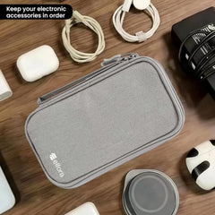 Elfora Compact Cable Organizer Bag | Double Layer Storage Pouch for Cables, Chargers, AirPods, Power Bank & Other Accessories | Durable & Portable Nylon Travel Case with Mesh Pockets – Blue