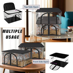 Kuber Industries Pack of 3 PVC Transparent Underbed Storage Bag | Multi-Purpose Garments Bag for Clothes-Toy | Wardrobe Bag with Handle | U Zip | Black