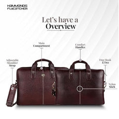 HAMMONDS FLYCATCHER Men Genuine Leather Office Bag - Laptop Bag - Padded Laptop Compartment, Fits 14 Inch Laptop - Adjustable Strap, 1 Year Warranty - Office, Travel, Daily Use - Brushwood, Brown