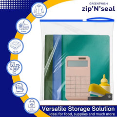GREENTWISH Zip 'N' Seal Reusable Transparent Storage Bag with Slider Zip Lock, Organiser for Clothes, Shoes, Garment, Home and Travel, Space Saver Plastic Bag | Jumbo Size (14x16 Inch) | 30 Bags