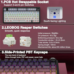 AULA F75 Pro Wireless Mechanical Keyboard,75% Hot Swappable Custom Keyboard,RGB Backlit,Pre-lubed Linear Switches,Side Printed PBT Keycaps Mechanical Gaming Keyboards,Gradient Purple