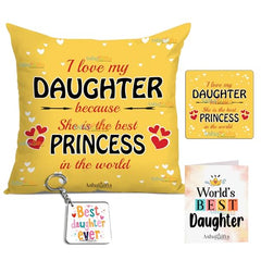 Gift for Daughter Birthday Special Birthday for Daughter Printed Cushion 12 inch X 12 inch + Micro Fiber Filler + Keychian + Magnet Girls Pillow Daughters Day for Daughter and Girls -10A (Color-7)