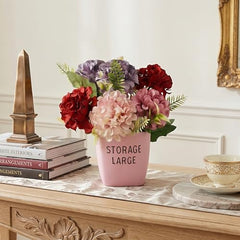 Dekorly Premium Artificial New Rose Flower with Pink Decorative Pot (Storage Large) – 22 cm Faux Flower Arrangement for Home Decor Living Room Bedroom Office Decor (1, Rose)