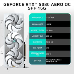 GIGABYTE Geforce RTX 5080 AERO OC SFF 16G Graphics Card, WINDFORCE Cooling System, pci_e_x16 16GB 256-Bit GDDR7, GV-N5080AERO OC-16GD Video Card