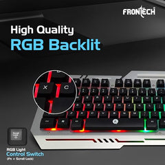 Frontech Cyber Ninja Wired Gaming Keyboard and Mouse Combo, Metal Base Keyboard with RGB Backlit Key, RGB Optical Mouse with 6 Buttons & 2400 DPI, USB Plug & Play, 1 Year Warranty (KB-0039P)
