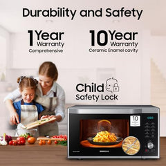 Samsung 32L, Slim Fry, Convection Microwave Oven with Tandoor and Curd making(MC32A7035CT/TL, Stainless Steel, Ceramic Enamel Cavity with 10 Year Warranty)