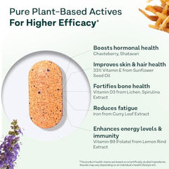 OZiva Plant Based Multivitamins for Women 35+| For Hormonal Health, Skin & Hair, Bone Health| With Chasteberry, Vitamin E & D3, 50 Vegetarian Tablets